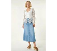 Roman Originals Crochet Tie Front Knit Cardigan for Women UK - Ladies Everyday Holiday Spring Summer V-Neckline Comfy Soft Evening Vacation Work Party - Ivory - Size M