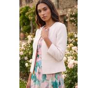 Roman Originals Cropped Bolero Jacket for Women UK Ladies Wedding Guests Shrug Jacquard Tailored Fitted Blazer Smart Work Formal Evening Short Round Collar 2 Pockets - Light-Pink - Size 18