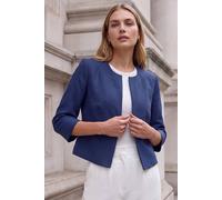 Roman Originals Cropped Bolero Jacket for Women UK Ladies Wedding Guests Shrug Jacquard Tailored Fitted Blazer Smart Work Formal Evening Short Round Collar 2 Pockets - Plain Navy - Size 16