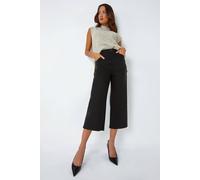 Roman Cropped Stretch Culotte for Women UK - Ladies Autumn Everyday Winter Holiday Belt Loops Comfy Front Pockets Soft Trouser 3/4 Length Bottoms - Black - Size 16
