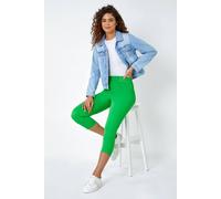 Roman Originals Cropped Jeggings for Women UK Ladies Capri Stretchy Jeans Denim Legging Cotton Summer Trouser Three Quarter 3/4 Length Pull On Cut Off High Waist Smart - Bright Green - Size 10
