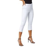 Roman Originals Cropped Jeggings for Women UK Ladies Capri Stretchy Jeans Denim Legging Cotton Summer Trouser Three Quarter 3/4 Length Pull On Cut Off High Waist Smart - White - Size 12