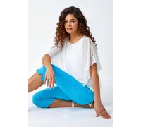 Roman Originals Cropped Trousers for Women UK Ladies Capri Leggings Summer Pants Short Crop Stretch 3/4 Length Three Quarter Pedal Pusher Clothes Elasticated Bengaline Cut Off - Aquamarine - Size 10