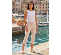 Roman Originals Cropped Trousers for Women UK Ladies Capri Leggings Summer Pants Short Crop Stretch 3/4 Length Three Quarter Pedal Pusher Clothes Elasticated Bengaline Cut Off - Stone - Size 12