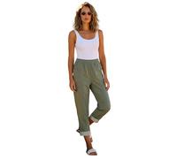 Roman Cropped Stretch Trouser for Women UK - Ladies Capri Pants Summer Leggings 3/4 Three Quarter Pedal Pusher Elasticated Waist Cut Off Contrast Detail Pull On Work - Khaki - Size 20