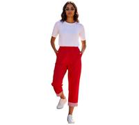 Roman Cropped Stretch Trouser for Women UK - Ladies Capri Pants Summer Leggings 3/4 Three Quarter Pedal Pusher Elasticated Waist Cut Off Contrast Detail Pull On Work - Red - Size 18
