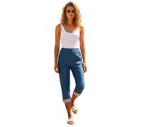 Roman Cropped Stretch Trouser for Women UK - Ladies Capri Pants Summer Leggings 3/4 Three Quarter Pedal Pusher Elasticated Waist Cut Off Contrast Detail Pull On Work - Denim - Size 18