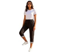Roman Originals Cropped Stretch Trouser for Women UK - Ladies Capri Pants Summer Leggings 3/4 Three Quarter Pedal Pusher Elasticated Waist Cut Off Contrast Detail Pull On Work - Black - Size 10