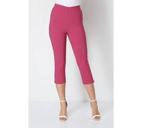 Roman Cropped Trousers for Women UK Ladies Capri Leggings Summer Pants Short Crop Stretch 3/4 Length Three Quarter Pedal Pusher Clothes Elasticated Bengaline Cut Off - Pink - Size 14