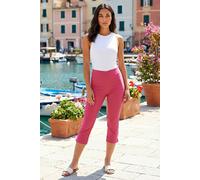 Roman Cropped Trousers for Women UK Ladies Capri Leggings Summer Pants Short Crop Stretch 3/4 Length Three Quarter Pedal Pusher Clothes Elasticated Bengaline Cut Off - Pink - Size 14