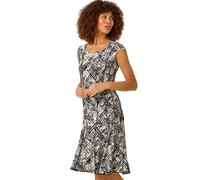 Roman Cross Hatch Print Stretch Midi Dress In Ivory Ivory 10