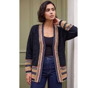 Roman Cross Stitch Detail Knit Cardigan In Black Black