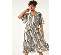 Roman Women's Curve Abstract Button Detail Midi Dress in White | Size: 20 Roman White 20