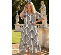 Roman Women's Curve Abstract Button Detail Midi Dress in White | Size: 22-24 Roman White 22-24