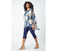 Roman Originals Overlay Top for Women UK - Ladies Summer Blouse Spring Everyday Holiday Autumn Work Winter Round Neckline Comfy Pull-On Soft Vacation 3/4 Length Sleeves - Navy Plus - Size 18