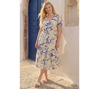 Roman Curve Abstract Print Button Dress In Yellow Yellow