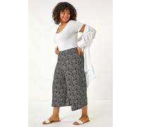 Roman Curve Abstract Spot Culotte for Women UK - Ladies Everyday Autumn Winter Comfy Soft Evening Vacation Work Party Night Out - Black Plus - Size 20
