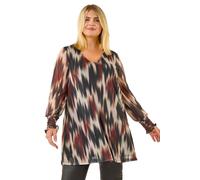 Roman Curve Abstract Print Mesh Top In Brown Brown 20