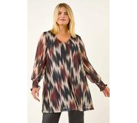 Curve Abstract Print Mesh Top Roman Brown 20
