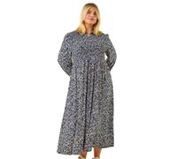 Roman Curve Abstract Print Shirred Midi Dress In Blue Blue 18
