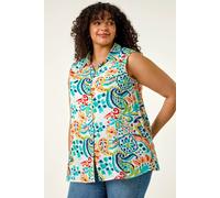 Roman Women's Curve Abstract Print Shirt in Blue | Size: 26-28 Roman Blue 26-28