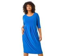 Roman Curve Abstract Print Stretch Dress for Women UK - Ladies Autumn Everyday Winter Holiday Round Neckline Comfy Short Sleeve Soft Midi Length Frock Desk to Dinner Gowns - Royal Blue Plus - Size 22