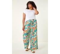 Roman Women's Curve Abstract Print Trousers in Blue | Size: 18 Roman Blue 18