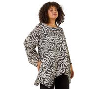 Roman Curve Abstract Print Tunic Top In Grey Grey 16