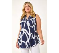 Roman Curve Abstract Print Vest Top In Navy Navy 18