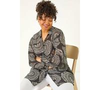 Roman Curve Shirt for Women Ladies Cotton Blouse Button Through Tunic Printed Top Work Long Sleeve Smart Casual Going Out Work Office V Neck Everyday Evening Event - Noir Plus - Size 18