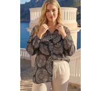 Roman Curve Shirt for Women Ladies Cotton Blouse Button Through Tunic Printed Top Work Long Sleeve Smart Casual Going Out Work Office V Neck Everyday Evening Event - Noir Plus - Size 18