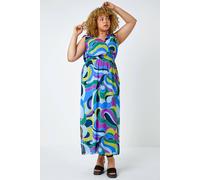 Roman Curve Abstract Shirred Chiffon Maxi Dress In Purple Purple 30-32