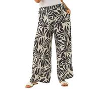 Roman Curve Abstract Spot Print Palazzo Trouser for Women UK - Ladies Everyday Holiday Spring Summer Comfy Soft Evening Vacation Work Party - Noir Leaf Plus - Size 20
