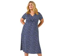 Roman Curve Abstract Twist Front Stretch Midi Dress In Navy Navy 20