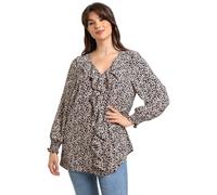 Roman Curve Animal Print Frill Detail Top In Beige Beige 20