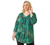 Roman Curve Animal Print Pleat Front Top In Green Green 18