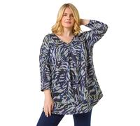 Roman Curve Animal Print Pleat Front Top In Navy Navy 20