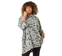 Roman Curve Animal Print Roll Neck Top for Women UK - Ladies Everyday Autumn Winter Comfy Soft Evening Vacation Work Party Night Out - Grey Plus - Size 22