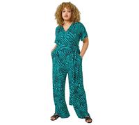 Roman Curve Animal Print Stretch Jumpsuit In Green Green 30-32