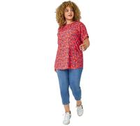 Roman Curve Animal Print Stretch Tunic Top In Red Red 18