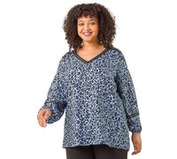 Roman Curve Animal Print Studded Top In Blue Blue 22-24