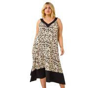 Roman Curve Animal Print V-Neck Midi Dress In Black Black 20