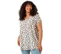 Roman Curve Animal Print Woven Top for Women UK - Ladies Everyday Holiday Spring Summer V-Neckline Comfy Soft Evening Vacation Work Party - Black Plus - Size 18