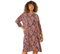 Roman Curve Aztec Print Pocket Swing Dress In Brown Brown 22-24