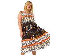 Roman Curve Aztec Print Smock Midi Dress In Orange Orange 30-32