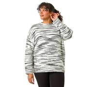 Roman Curve Broken Stripe Knit Jumper for Women UK - Ladies Everyday Autumn Winter Round Neckline Comfy Soft Evening Vacation Work Party Night Out - Black Plus - Size 18