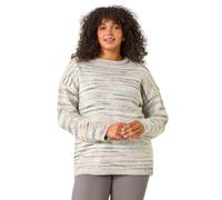 Roman Curve Broken Stripe Knit Jumper for Women UK - Ladies Everyday Autumn Winter Round Neckline Comfy Soft Evening Vacation Work Party Night Out - Multi Plus - Size 22