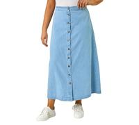 Roman Curve Button Through Denim Skirt for Women UK - Ladies Spring Everyday Summer Holiday Pocket Front Comfy Midi Length Soft Jean Day Out Skirts - Light Blue - Size 26