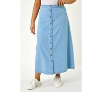 Roman Curve Button Through Denim Skirt In Light Blue Light Blue 30-32