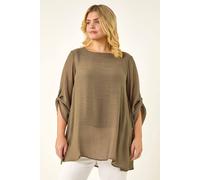 Roman Women's Curve Buttoned Side Asymmetric Top in Khaki | Size: 22-24 Roman Khaki 22-24